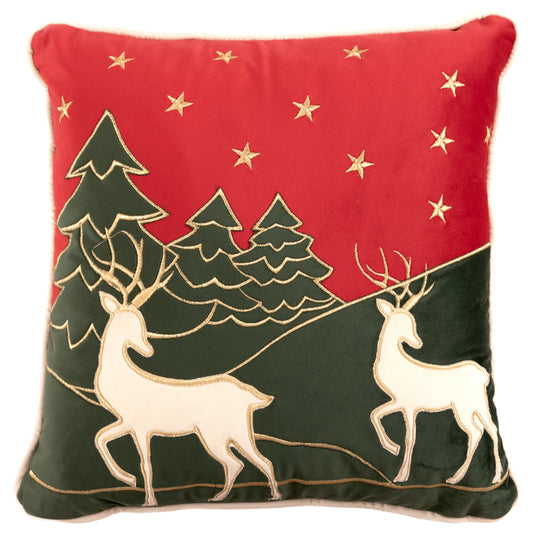 cuscino in velluto rosso/verde Deer