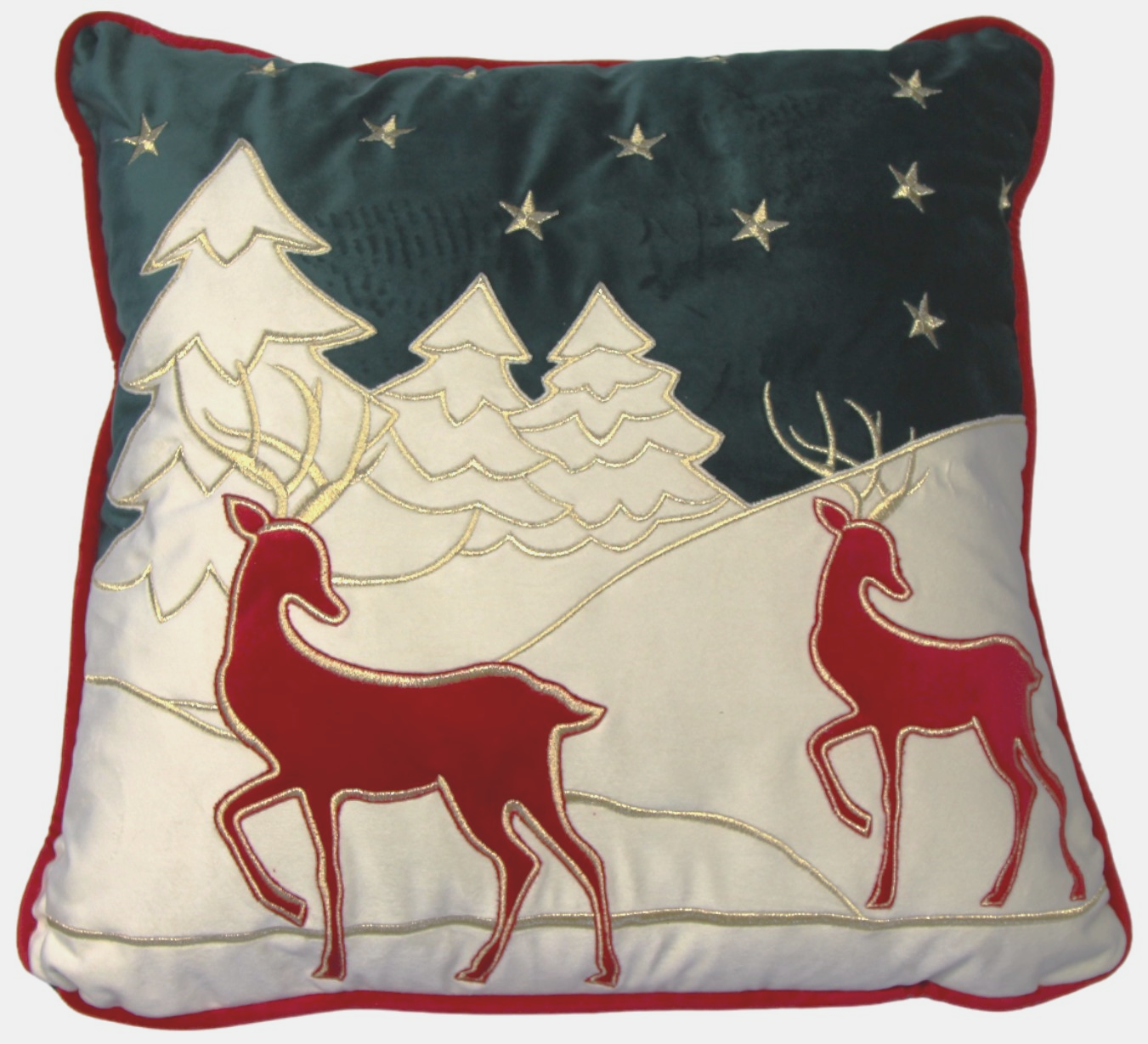 cuscino in velluto panna/verde Deer